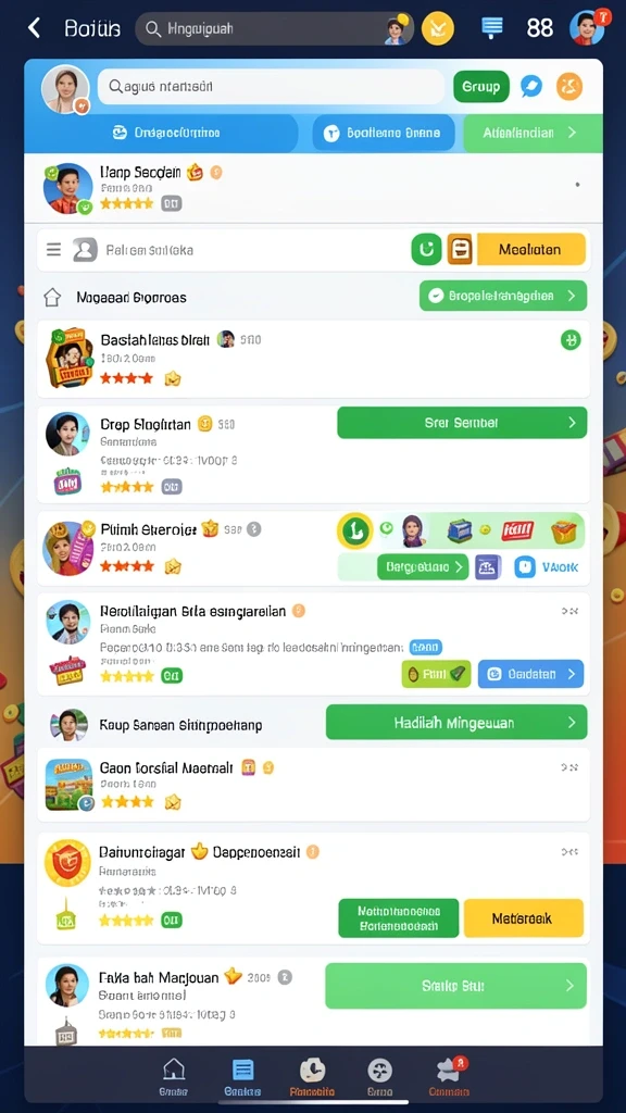 Tangkapan layar menampilkan tampilan utama dengan karakter menarik.